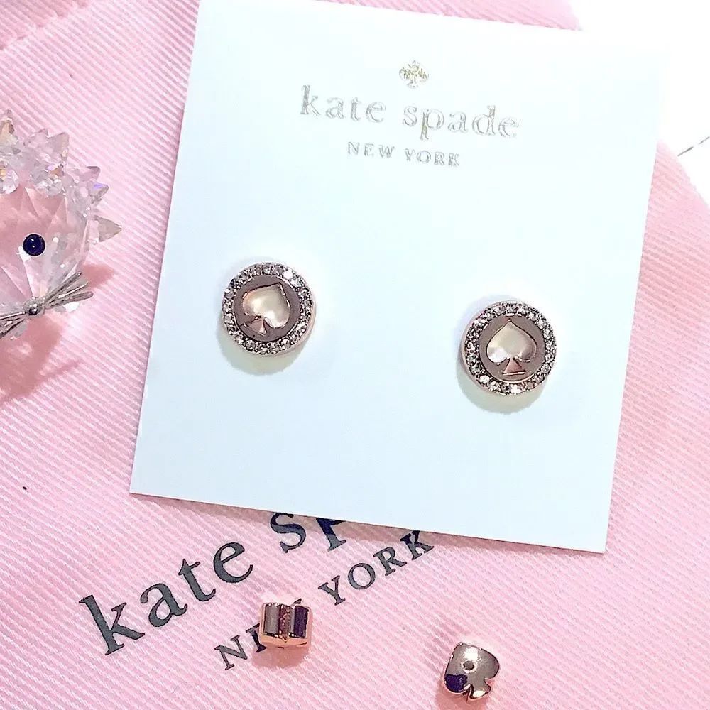 KATE SPADE SPOT THE SPADE PAVE HALO EARRINGS 14K ROSE GOLD PLATED